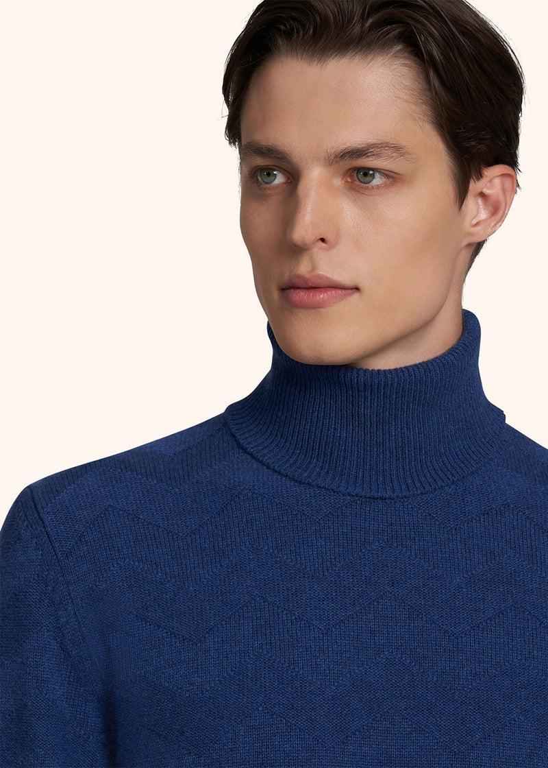 Kiton electric blue jersey high neck for man, in cashmere 4