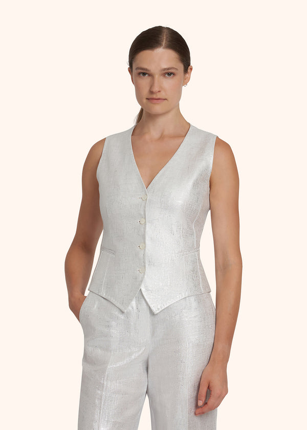 Kiton silver vest for woman, in linen 2
