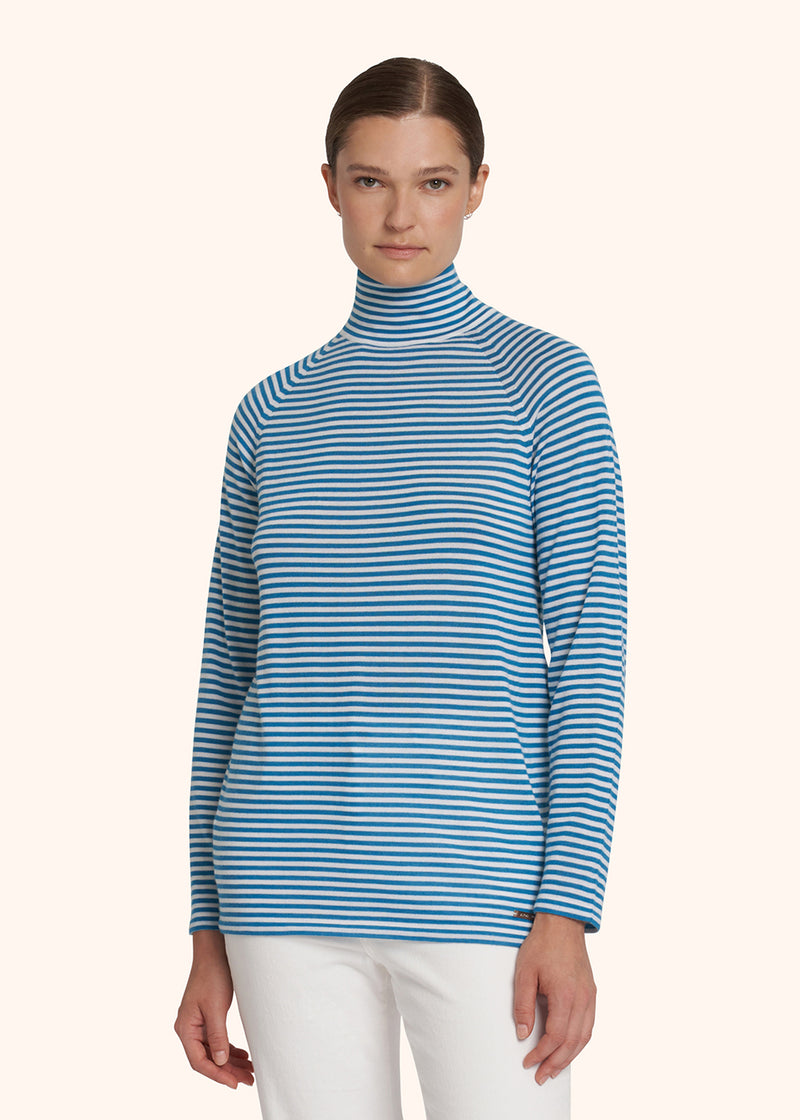 Kiton white/ocean blue jersey high neck for woman, in cashmere 2