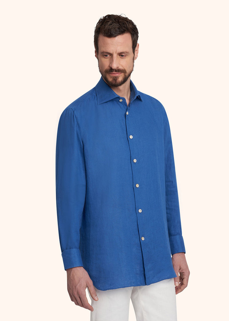 Kiton cornflower blue shirt for man, in linen 2