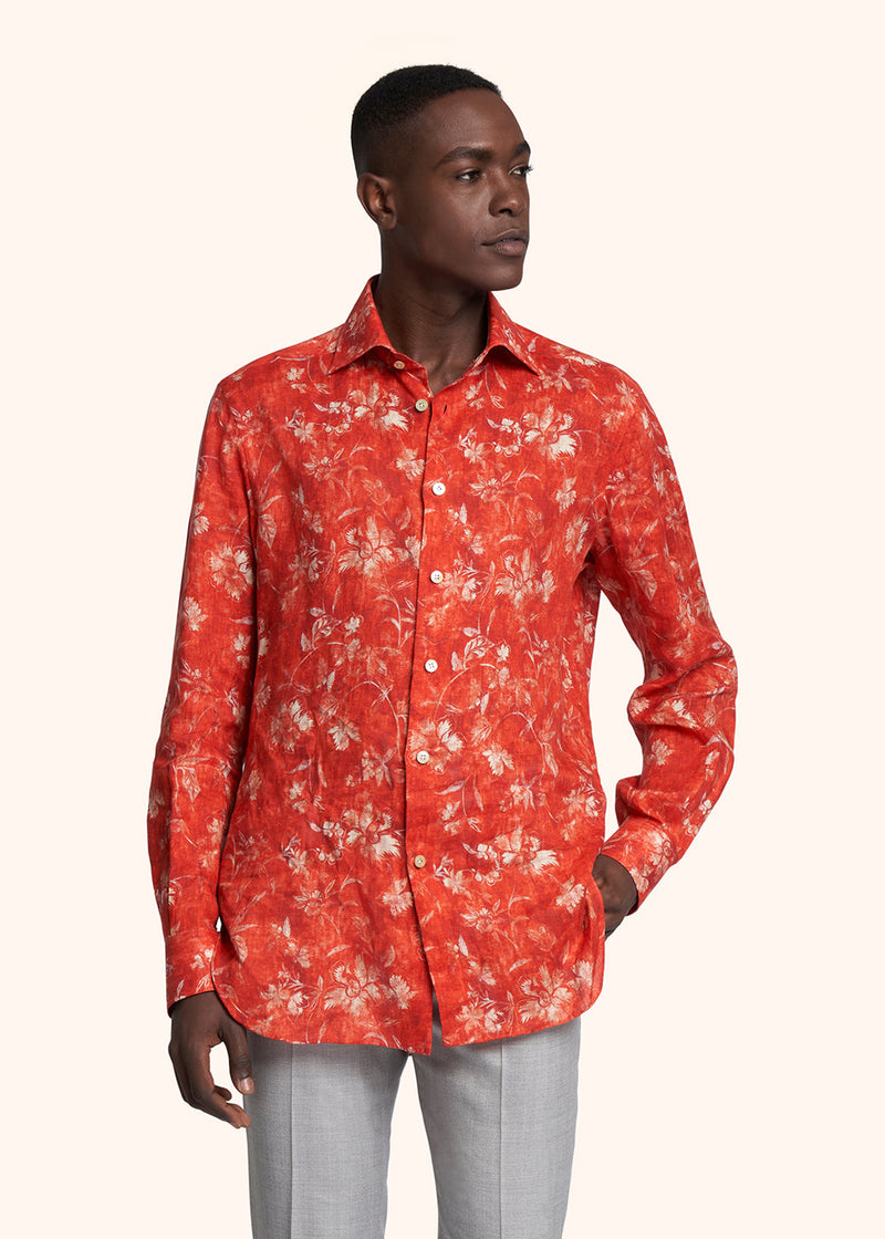 Kiton red shirt for man, in linen 2