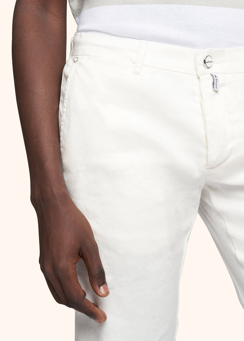 Kiton cream white trousers for man, in linen 4